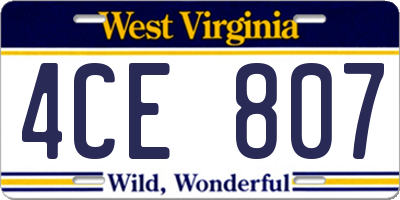 WV license plate 4CE807