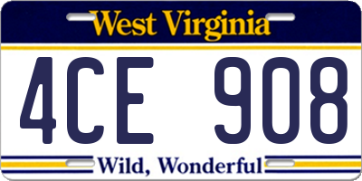 WV license plate 4CE908