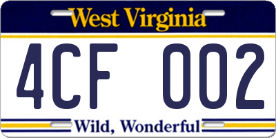 WV license plate 4CF002