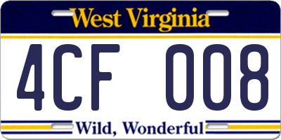 WV license plate 4CF008