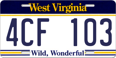 WV license plate 4CF103