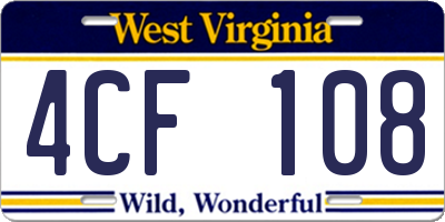 WV license plate 4CF108