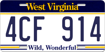 WV license plate 4CF914