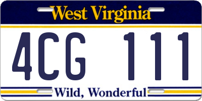 WV license plate 4CG111