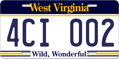 WV license plate 4CI002