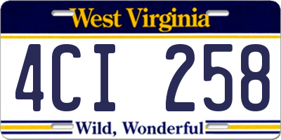 WV license plate 4CI258