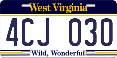 WV license plate 4CJ030