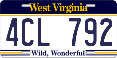 WV license plate 4CL792