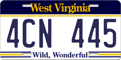 WV license plate 4CN445