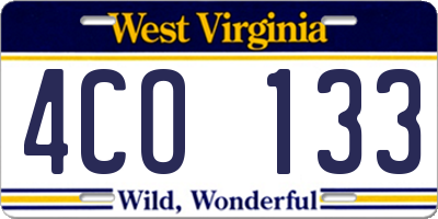 WV license plate 4CO133