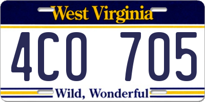 WV license plate 4CO705