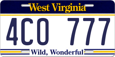 WV license plate 4CO777
