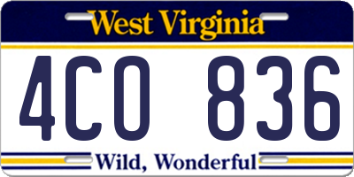 WV license plate 4CO836
