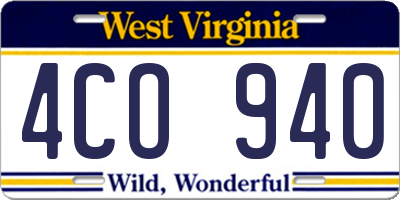 WV license plate 4CO940