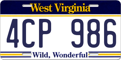 WV license plate 4CP986