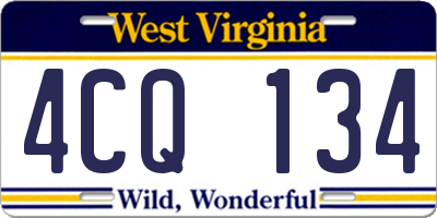 WV license plate 4CQ134