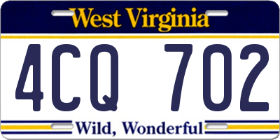 WV license plate 4CQ702