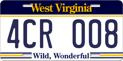 WV license plate 4CR008