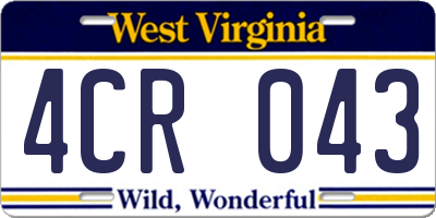 WV license plate 4CR043