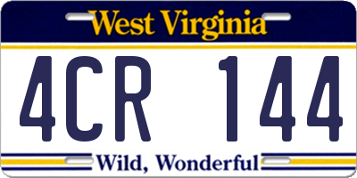 WV license plate 4CR144