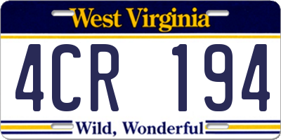 WV license plate 4CR194