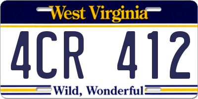 WV license plate 4CR412