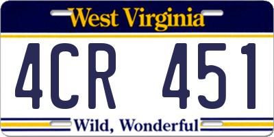 WV license plate 4CR451