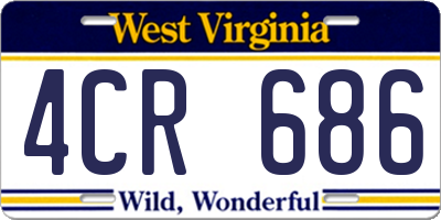 WV license plate 4CR686