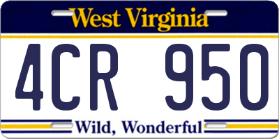 WV license plate 4CR950