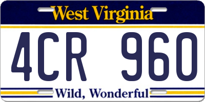 WV license plate 4CR960