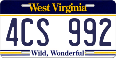 WV license plate 4CS992