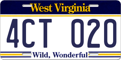 WV license plate 4CT020
