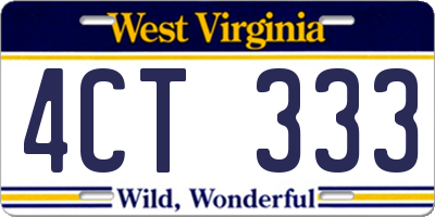 WV license plate 4CT333