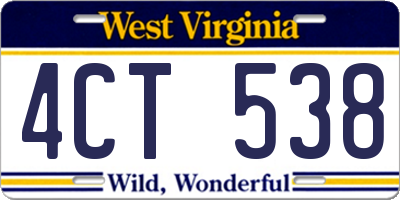 WV license plate 4CT538