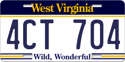 WV license plate 4CT704