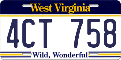 WV license plate 4CT758