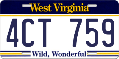 WV license plate 4CT759
