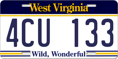 WV license plate 4CU133