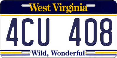 WV license plate 4CU408