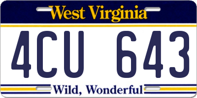 WV license plate 4CU643