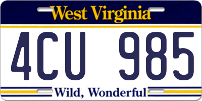 WV license plate 4CU985