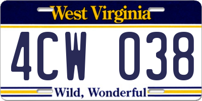 WV license plate 4CW038