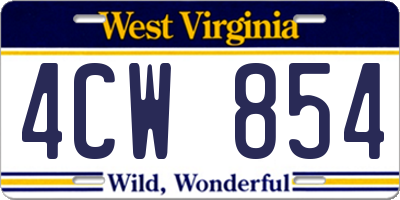 WV license plate 4CW854