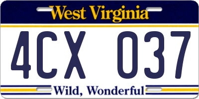 WV license plate 4CX037