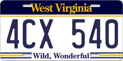 WV license plate 4CX540