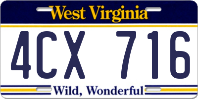 WV license plate 4CX716