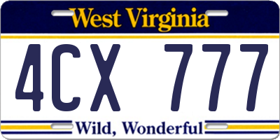 WV license plate 4CX777
