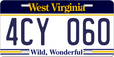 WV license plate 4CY060