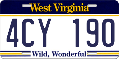 WV license plate 4CY190