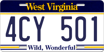 WV license plate 4CY501
